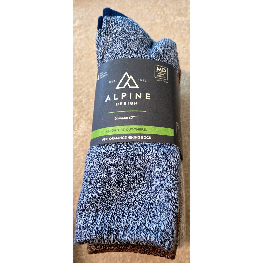 Alpine Design Performance Hiking Sock Men's Medium Assorted Grey‎ 4-Pak